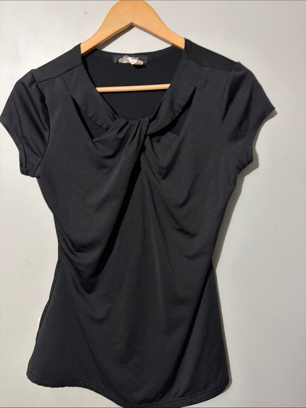 Twist-Neck Black Short-Sleeve Tee